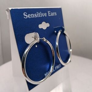 Sensitive Ears Silver Tone Hoop Earrings